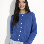 Dara Eyelet Button Down Cardigan in Vintage Blue main view