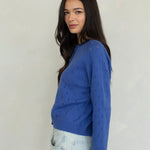 Dara Eyelet Button Down Cardigan in Vintage Blue side view