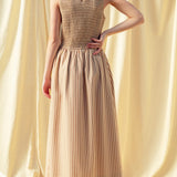 Back view of Darcy brown striped maxi dress with smocked bodice