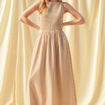 Darcy smocked stripe maxi dress in brown - front view