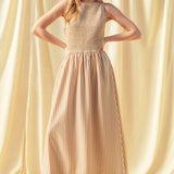 Darcy smocked stripe maxi dress in brown - front view