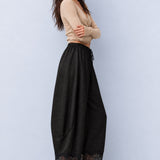 Daydream Lace-Trim Satin Barrel Pants – Black