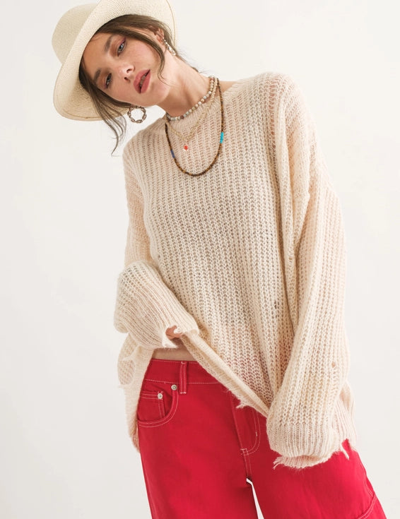 COZY Distressed Loose Pullover Sweater - alldeserved.com