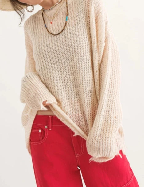 COZY Distressed Loose Pullover Sweater - alldeserved.com