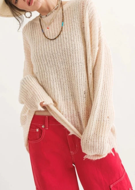 COZY Distressed Loose Pullover Sweater - alldeserved.com