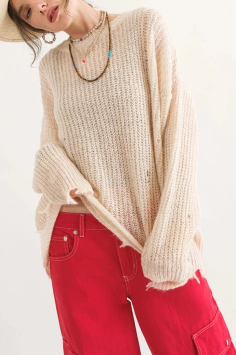 COZY Distressed Loose Pullover Sweater - alldeserved.com
