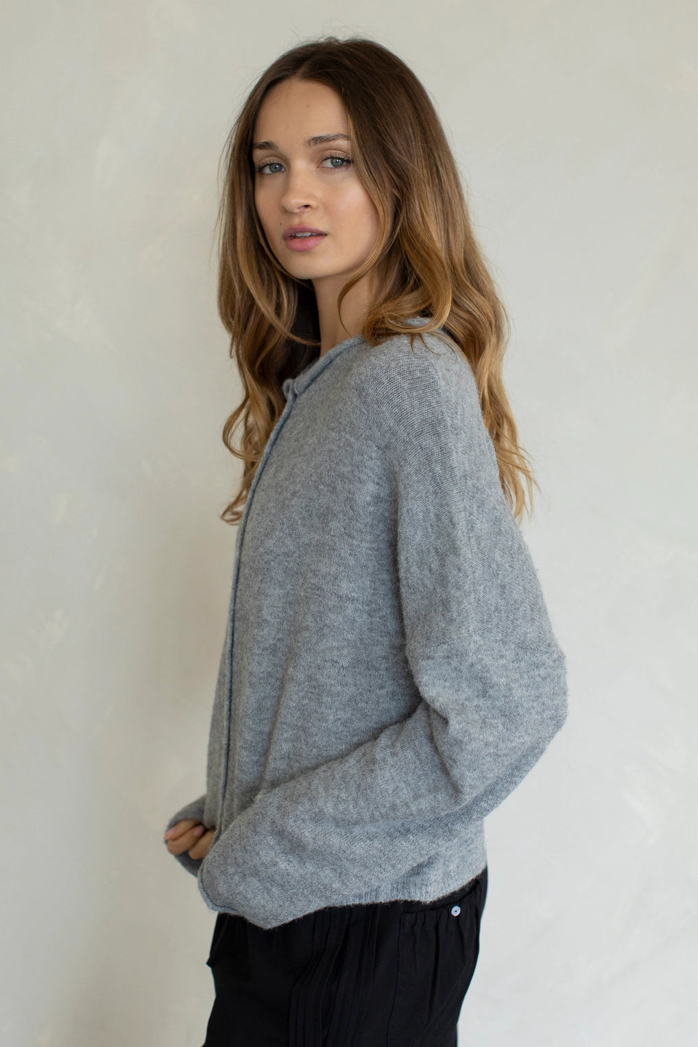 Hailey Button Down Cardigan - Heather Grey