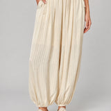Double Bubble Striped Satin Balloon Pants – Beige