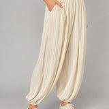 Double Bubble Striped Satin Balloon Pants – Beige