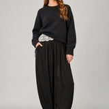 Double Bubble Striped Satin Balloon Pants – Black