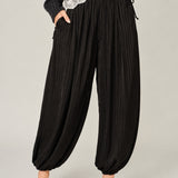 Double Bubble Striped Satin Balloon Pants – Black
