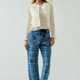 Moxie Barrel Eyelet Jeans - Blue Plaid
