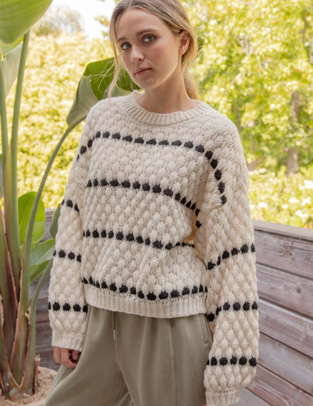Textured Knit Balloon Sleeve Sweater - alldeserved.com