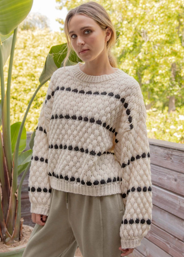 Textured Knit Balloon Sleeve Sweater - alldeserved.com