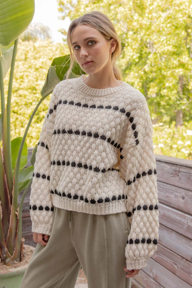 Textured Knit Balloon Sleeve Sweater - alldeserved.com