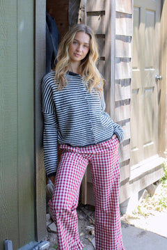 Things Between Piper Cardigan Mini Striped Charcoal - lifestyle view