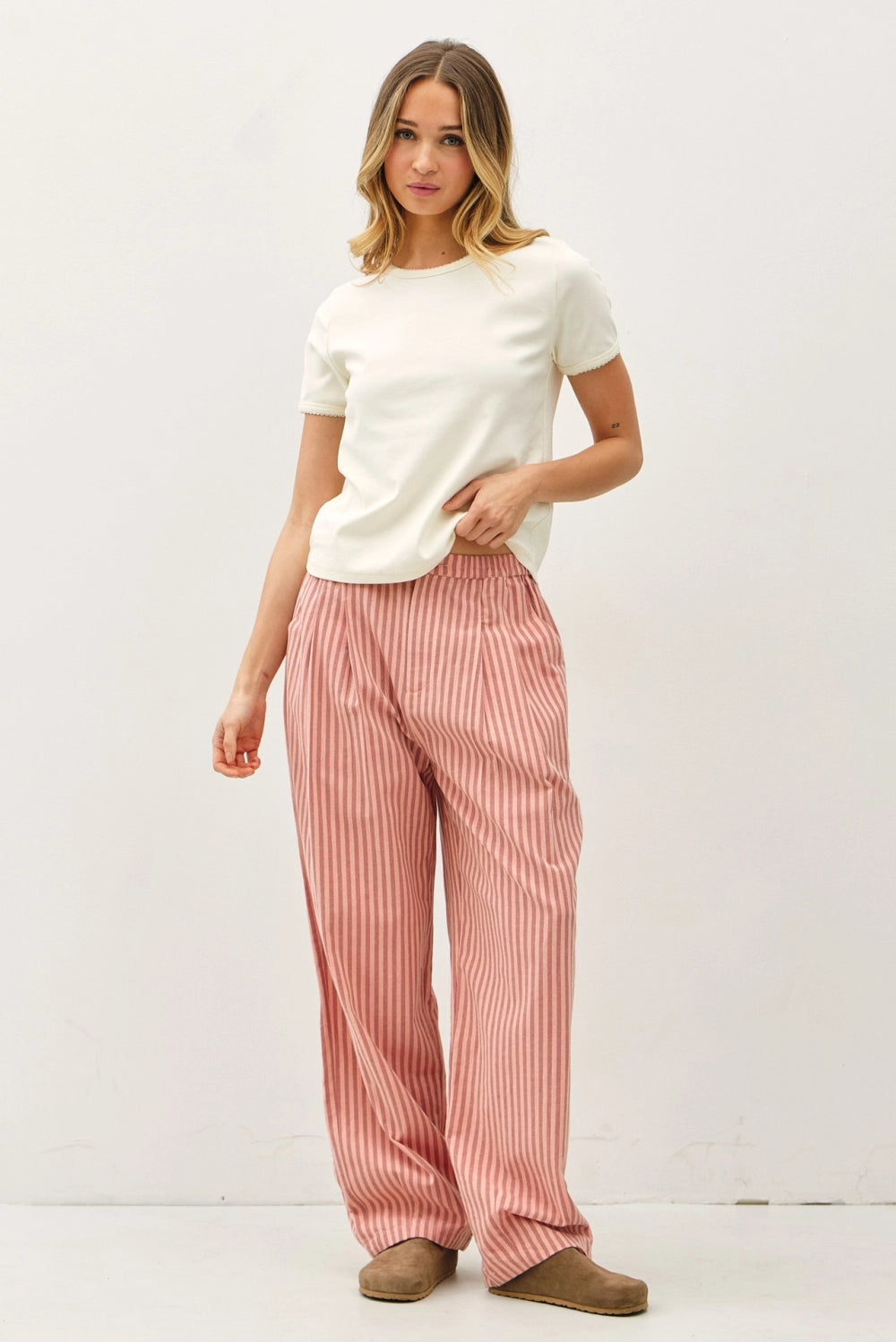 Irene Striped Wide Leg Pants - Blush