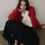 Hayes Crew Neck Button-Down Cardigan - Red