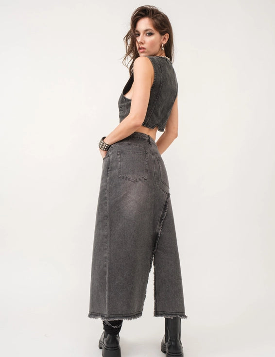 Madi Side Slit Denim Skirt - alldeserved.com