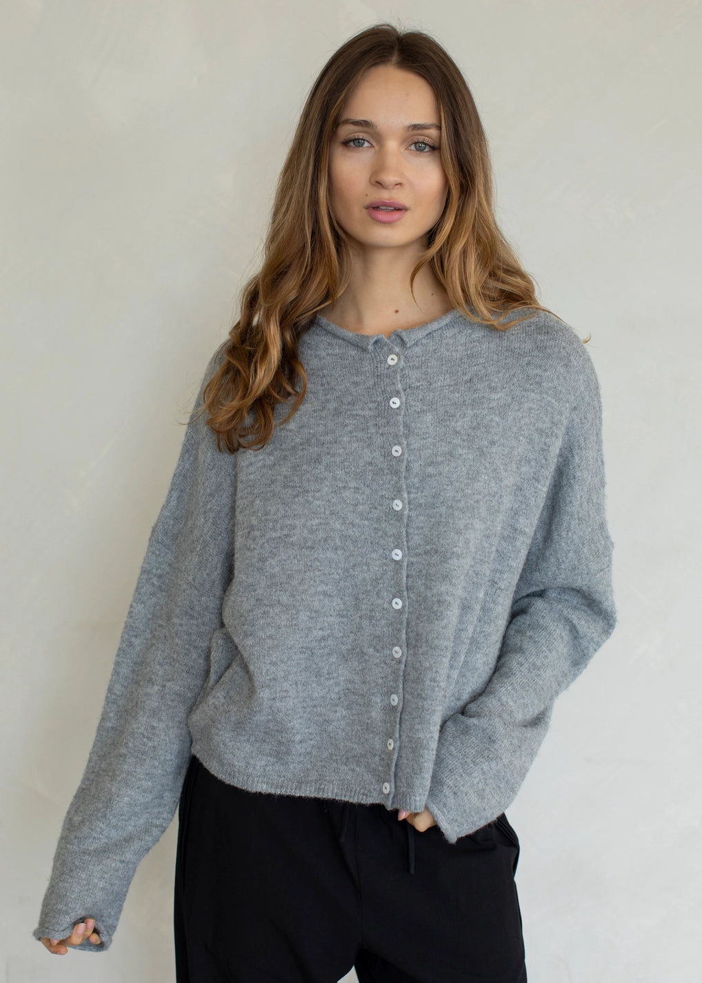 Things Between Piper Cardigan Heather Grey - front view