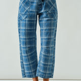 Moxie Barrel Eyelet Jeans - Blue Plaid