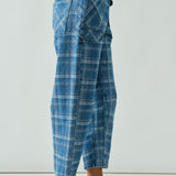 Moxie Barrel Eyelet Jeans - Blue Plaid