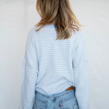 Hailey Button Down Cardigan - Mini striped - Light Blue