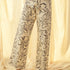 Floral print wide leg denim pants in charcoal with high-rise waist and stretch cotton fabric