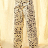 Floral Print Wide Leg Denim Pants – Charcoal