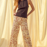 Floral Print Wide Leg Denim Pants – Red