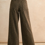 Floral Wide Leg Corduroy Pants – Brown