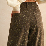 Floral Wide Leg Corduroy Pants – Brown