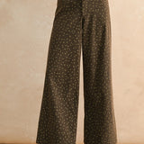 Floral Wide Leg Corduroy Pants – Brown