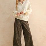 Floral Wide Leg Corduroy Pants – Brown