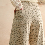 Floral Wide Leg Corduroy Pants – Tan/Olive