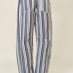 Good Luck Barrel Jeans in Navy Stripe, back view with pockets and barrel fit