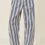 Good Luck Barrel Jeans in Navy Stripe, front view showing the relaxed barrel fit and vertical stripes