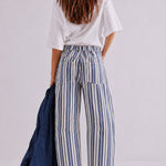 Good Luck Barrel Jeans in Navy Stripe styled in a full outfit, back view