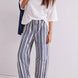 Good Luck Barrel Jeans in Navy Stripe styled in a full outfit, front view