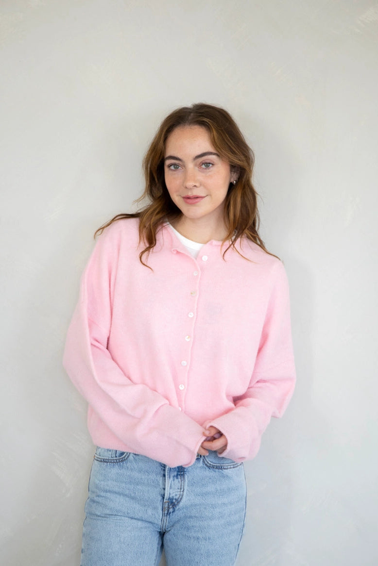Things Between Piper Cardigan Baby Pink - full front view