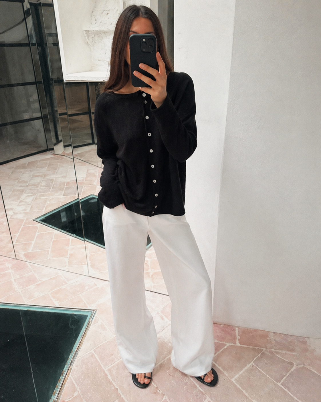 Things Between Piper Cardigan Black - outdoor lifestyle view