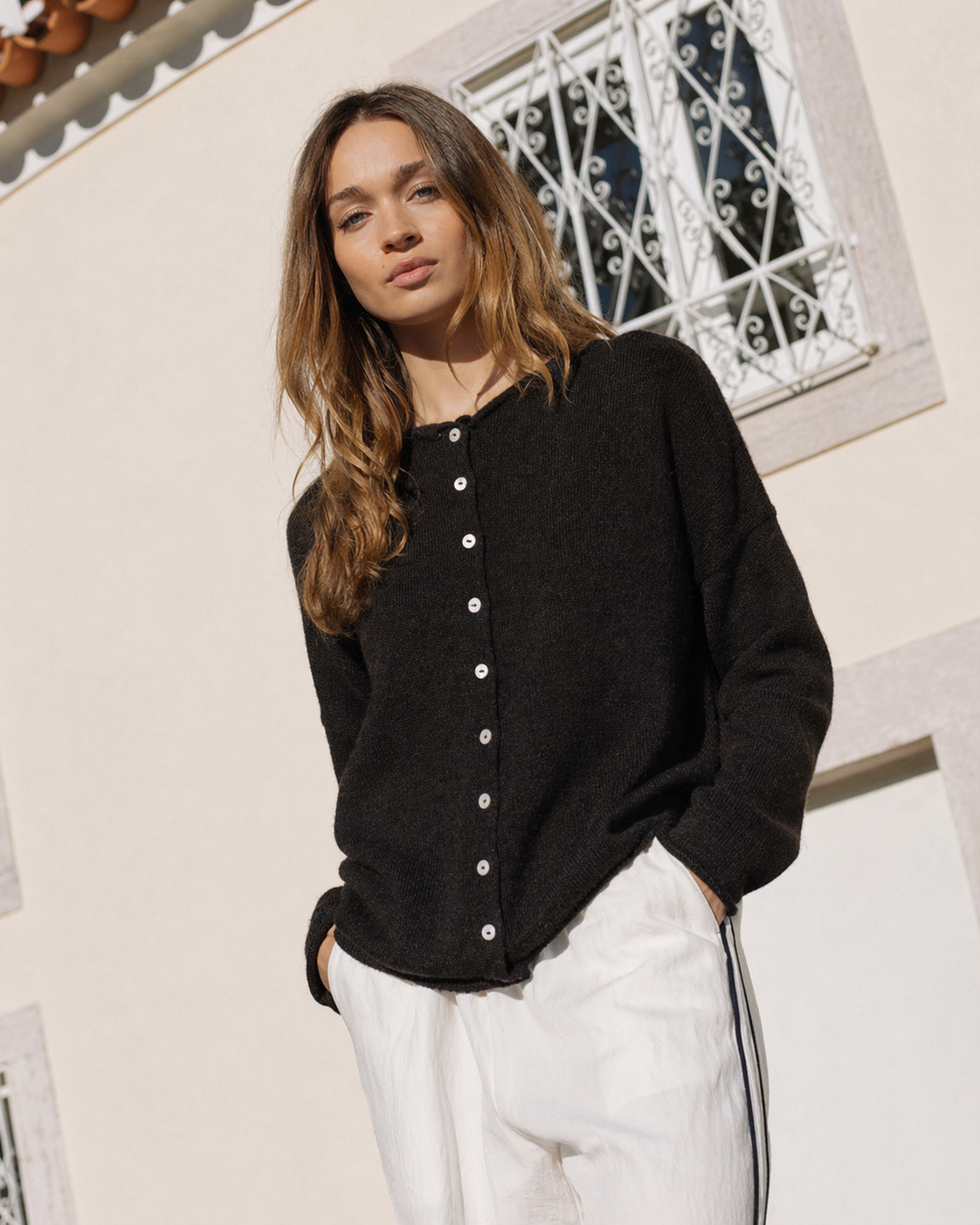 Things Between Piper Cardigan Black - lifestyle front view