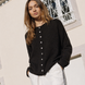 Black Hailey Button Down Cardigan front view, soft lightweight knit cardigan with button front and relaxed rolled edges