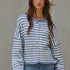 Hailey Button Down Cardigan in blue and ivory, front view
