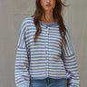 Hailey Button Down Cardigan in blue and ivory, front view
