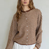 Hailey Button Down Cardigan in brown mini striped front view