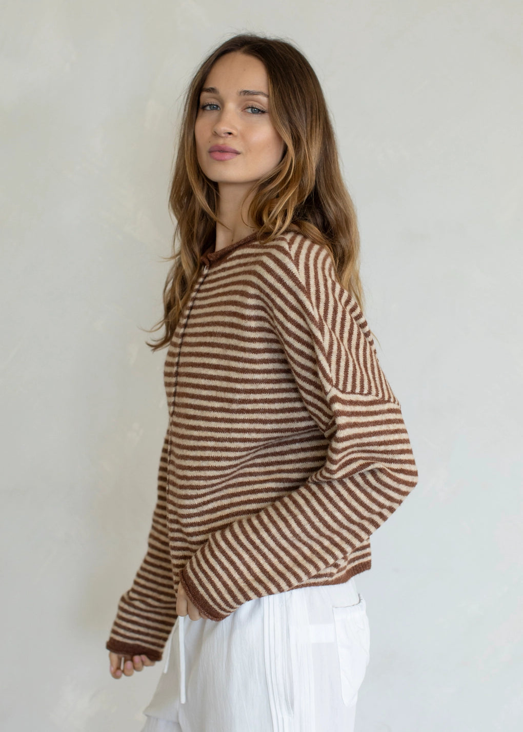 Things Between Piper Cardigan Mini Striped Brown - side view