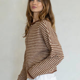 Hailey Button Down Cardigan in brown mini striped side view