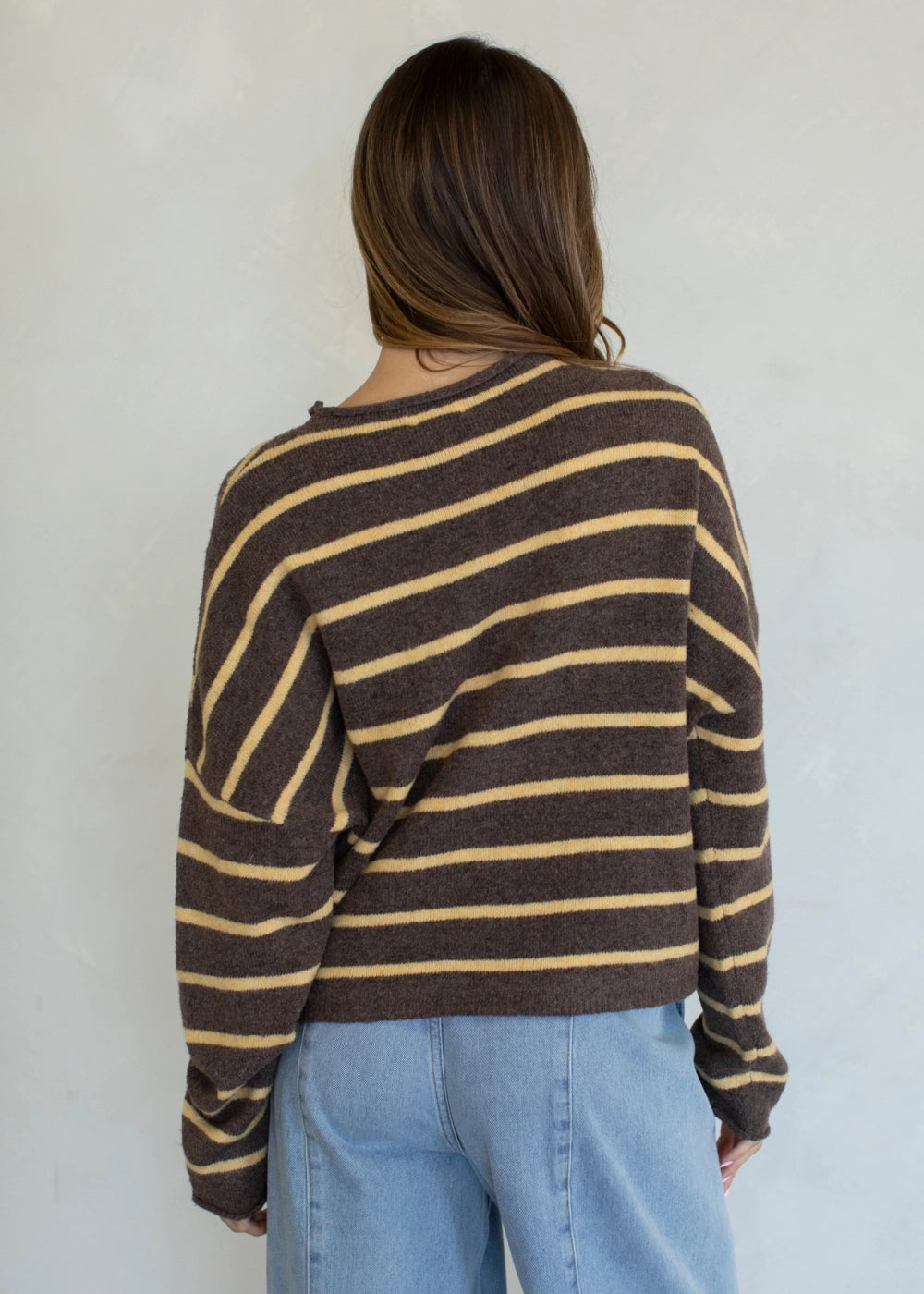 Things Between Piper Cardigan Cabana Stripe Brown Orange, back view