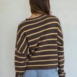 Hailey Button Down Cardigan in Cabana Stripe Brown-Orange, back view
